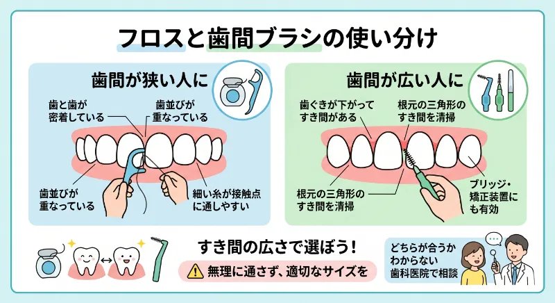 フロスと歯間ブラシの使い分け