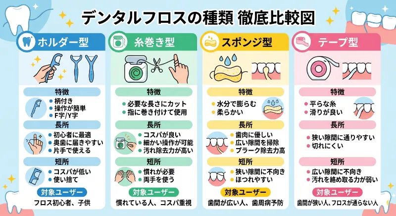デンタルフロスの種類 徹底比較図