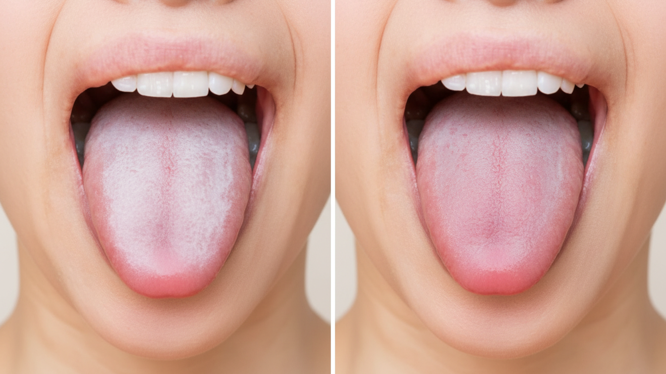 舌苔の位置と清掃した後のイメージ図