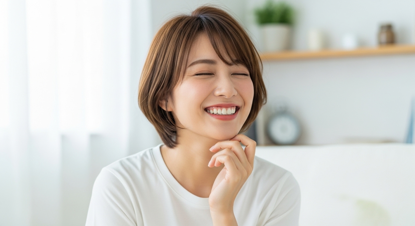 笑顔で歯を見せる女性（ホワイトニングイメージ）